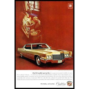 1970 Cadillac Coupe DeVille Vintage Print Ad Gold 2 Door Classic Car Wall Art